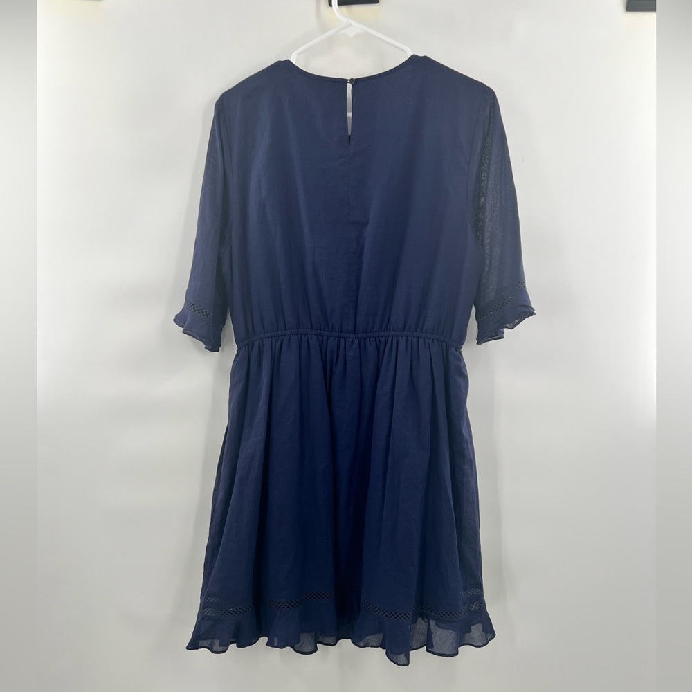 A Loves A Navy Blue Cotton Crochet Trim Ruffle Fit & Flare Dress L NWT - Picture 11 of 13
